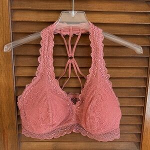 Lace Halter Bralette in coral